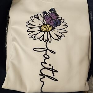 White Cream Sweatshirt with Daisy and Butterfly Design